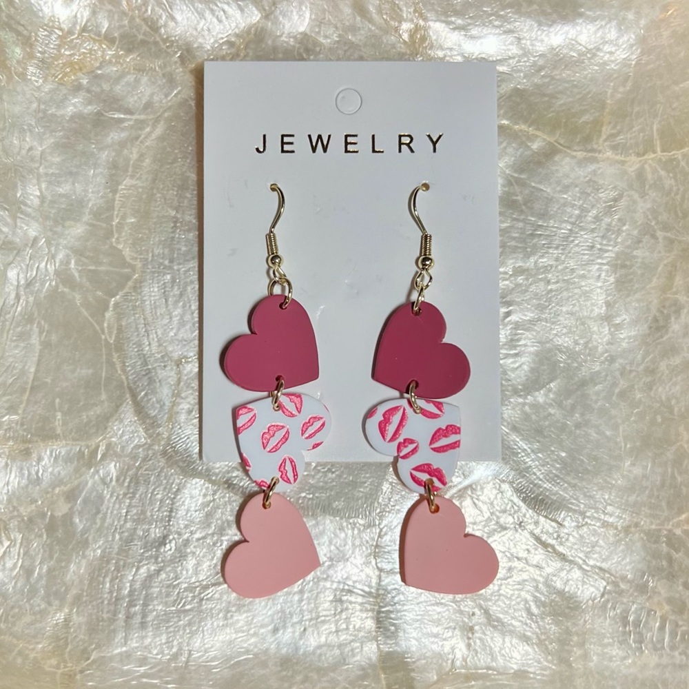 Valentines Day Date Night 3-Tiered Heart Dangle Earrings